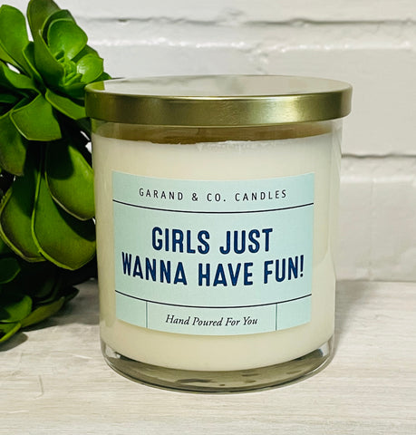 12 oz Clear Glass Jar Candle - Girls Just Wanna Have Fun - Light Blue