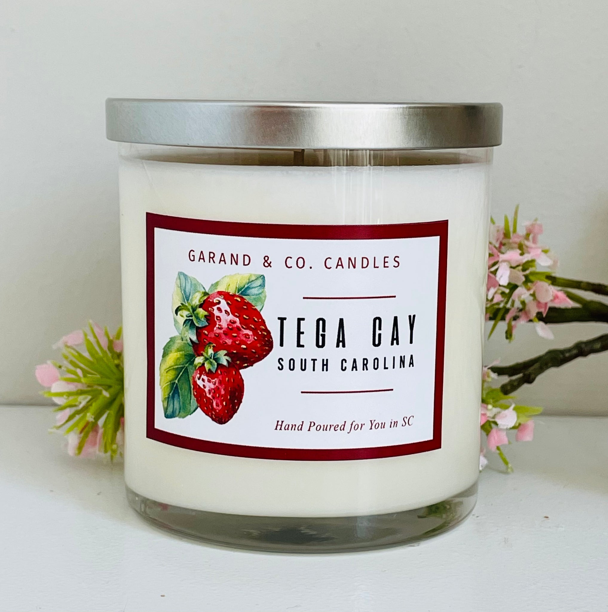 12 oz Clear Glass Jar Candle -  Tega Cay, SC Strawberry