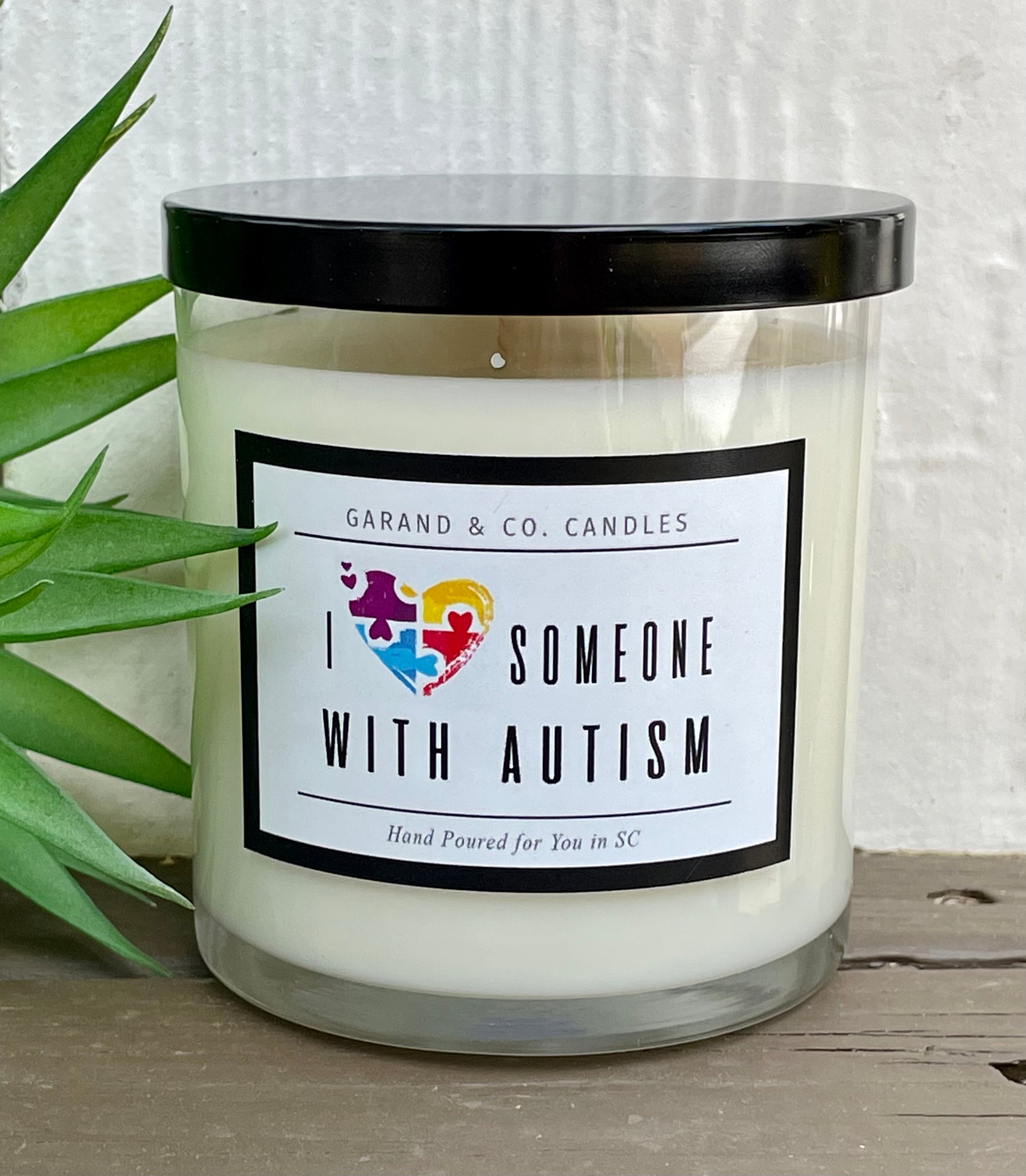 12 oz Clear Glass Jar Candle -  I Love Someone With Autism