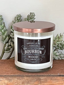 12 oz Clear Glass Jar Candle -  Bourbon Wood